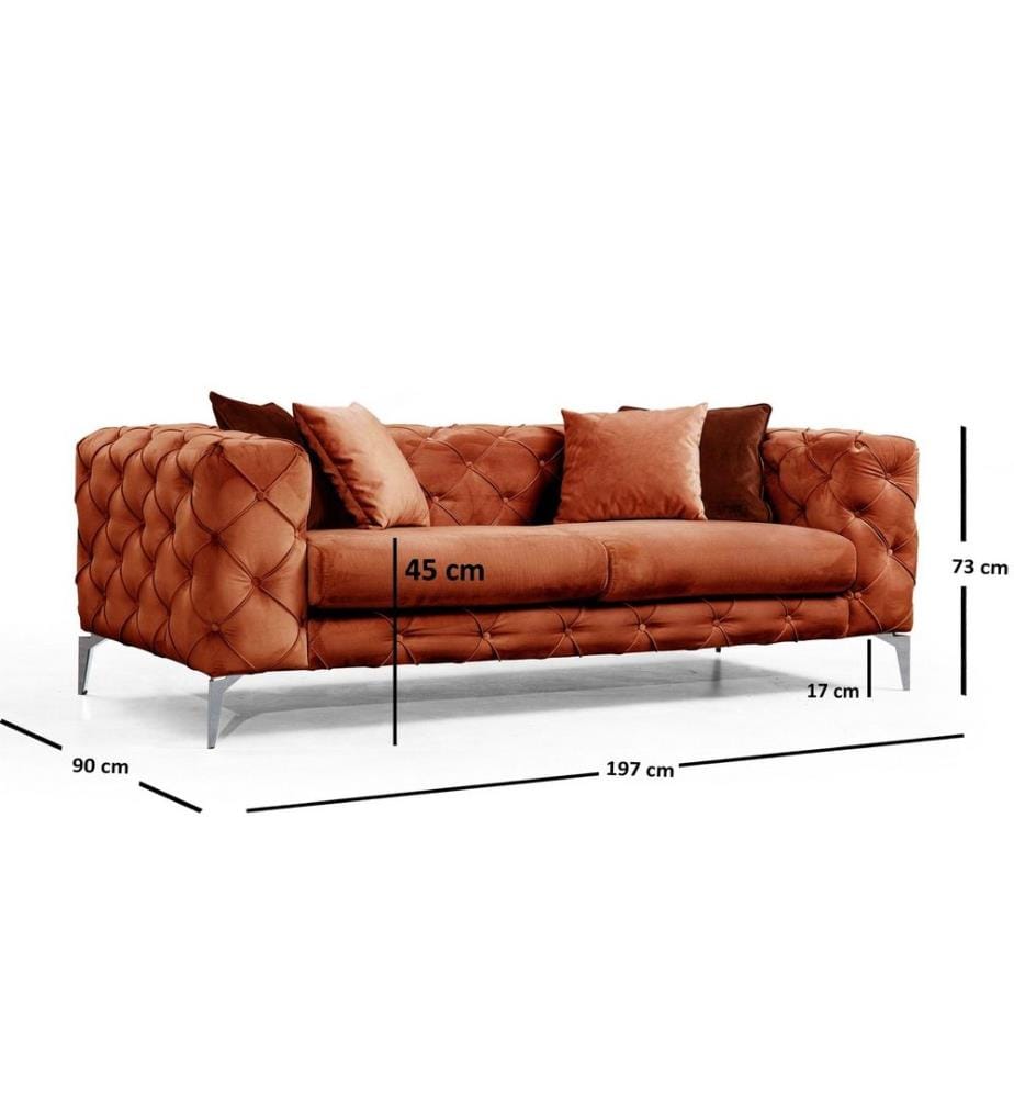 2-Sitz-Sofa, Orange, Gestell aus Buchenholz - Spanplatte, Polyestergewebe