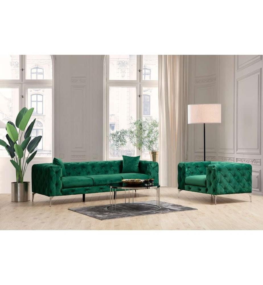 3-Sitz-Sofa, Grün, Gestell aus Buchenholz - Spanplatte, Polyestergewebe