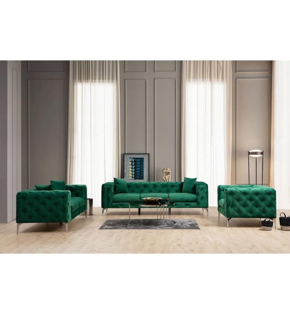 3-Sitz-Sofa, Grün, Gestell aus Buchenholz - Spanplatte, Polyestergewebe