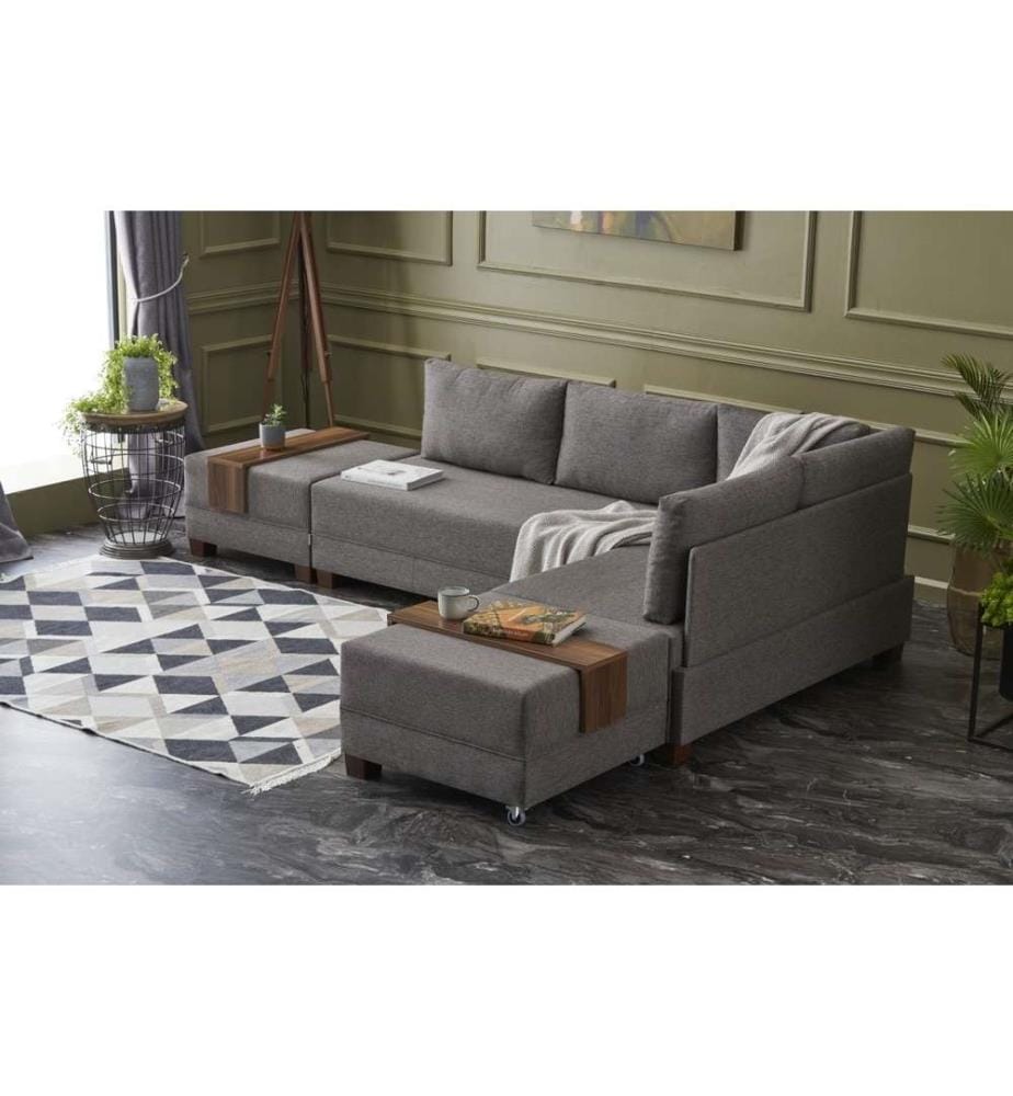 Ecksofa-Bett, Braun, Rahmen aus Holzfaserplatten, Polyester-Gewebe