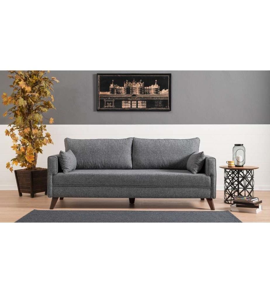 Divano-letto a 3 posti, grigio, struttura in legno - MDF, tessuto in poliestere