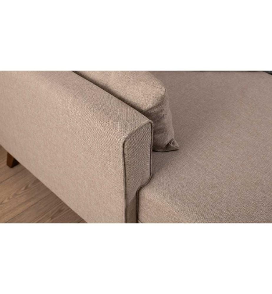 Divano-letto angolare, Crema, Struttura in legno e tessuto in poliestere