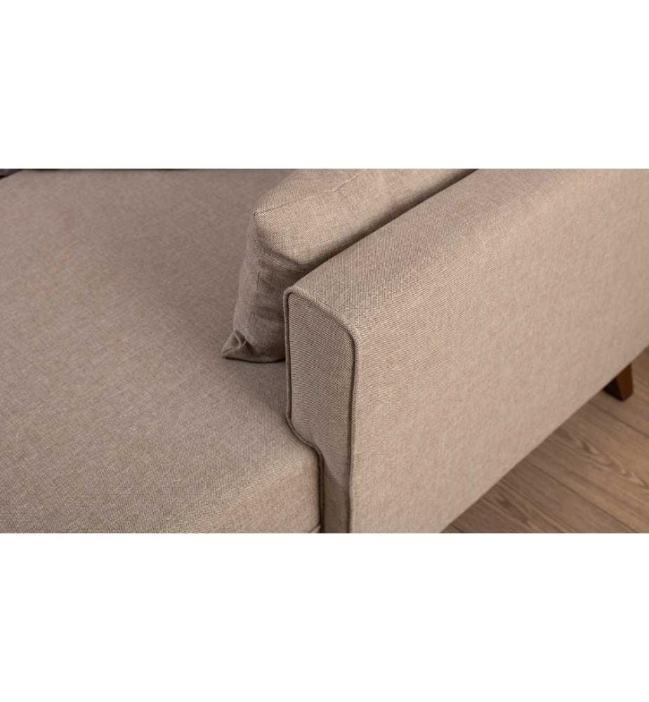 Divano-letto angolare, Crema, Struttura in legno e tessuto in poliestere