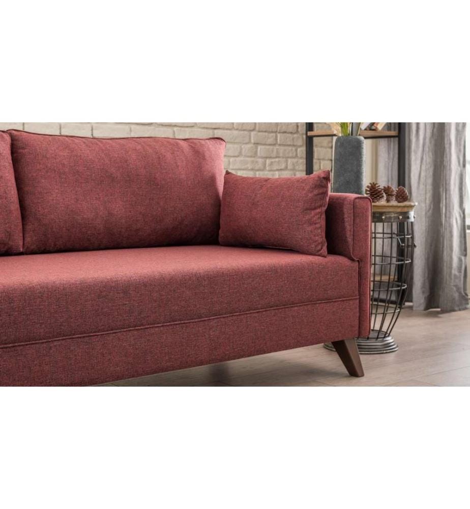 Divano angolare, rosso chiaretto, struttura in legno - MDF, tessuto in poliestere