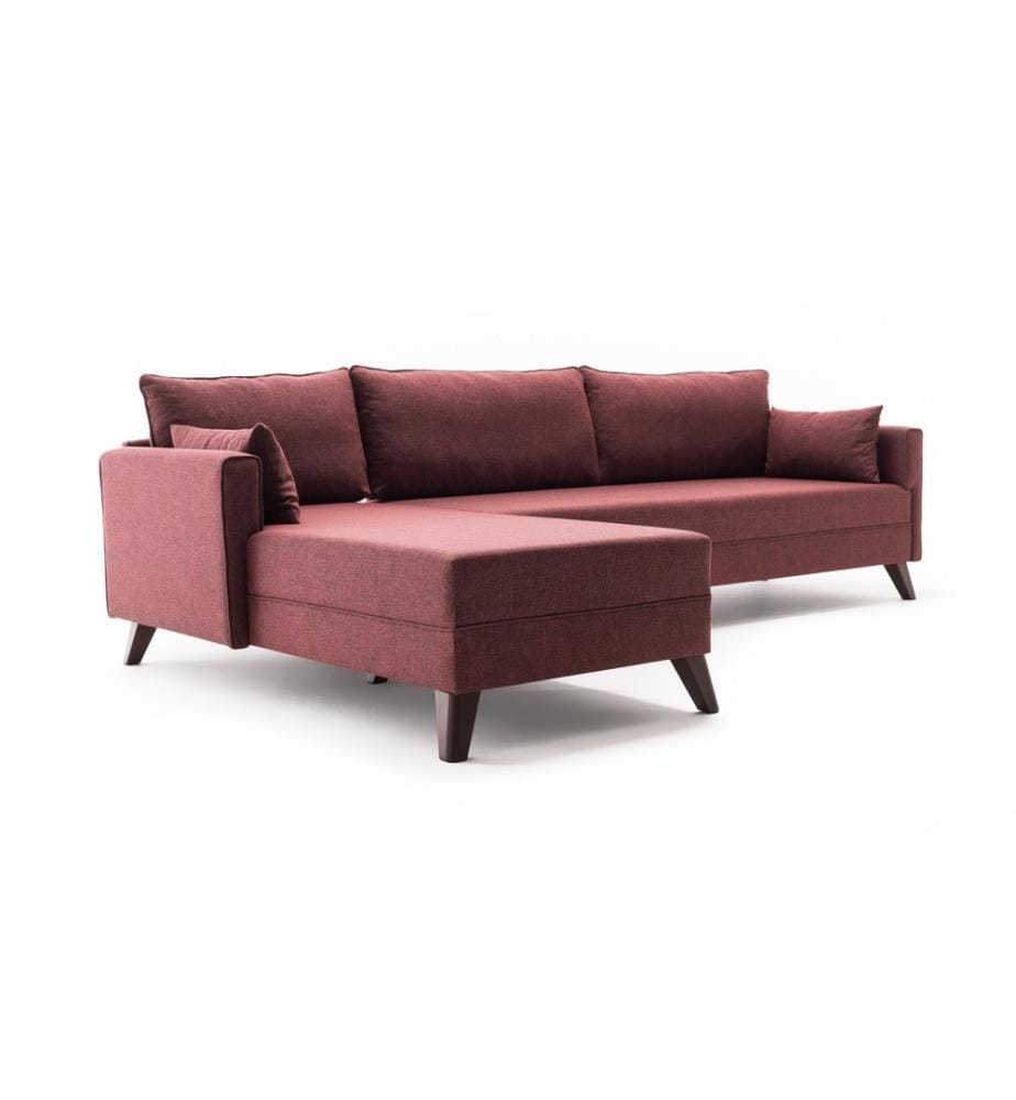 Divano angolare, rosso chiaretto, struttura in legno - MDF, tessuto in poliestere