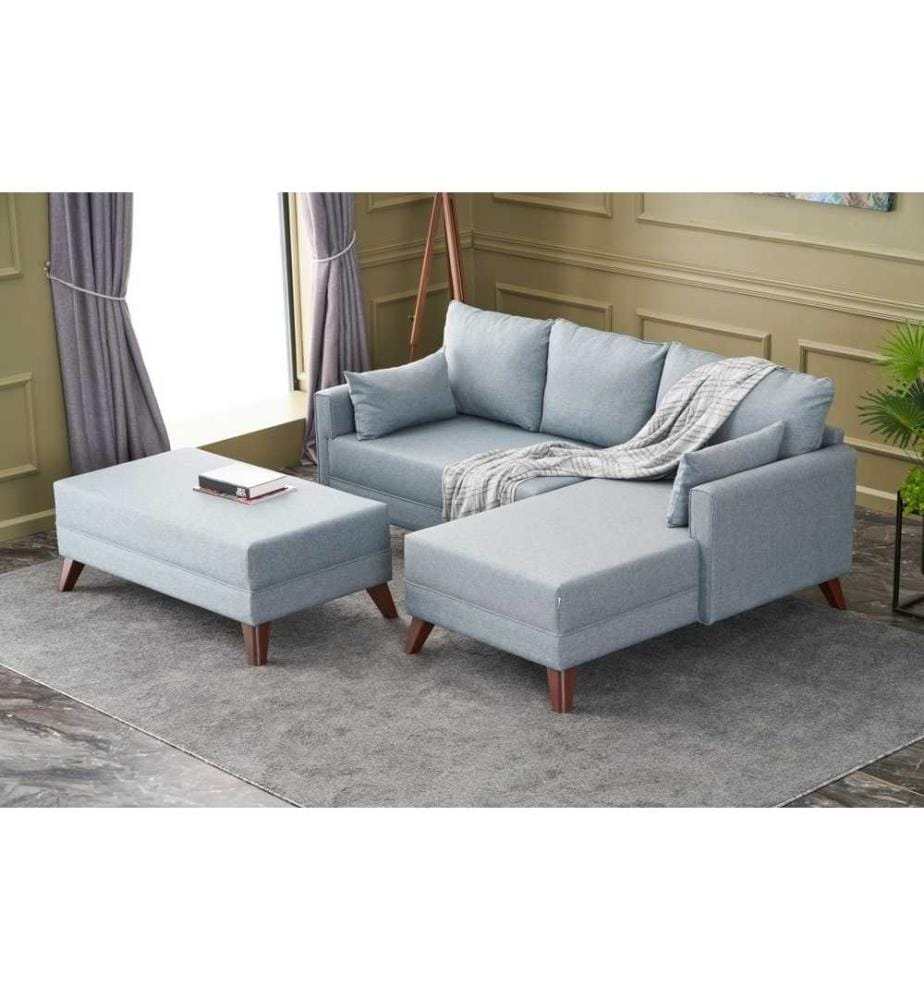 Divano-letto angolare, blu, struttura in abete, tessuto in poliestere