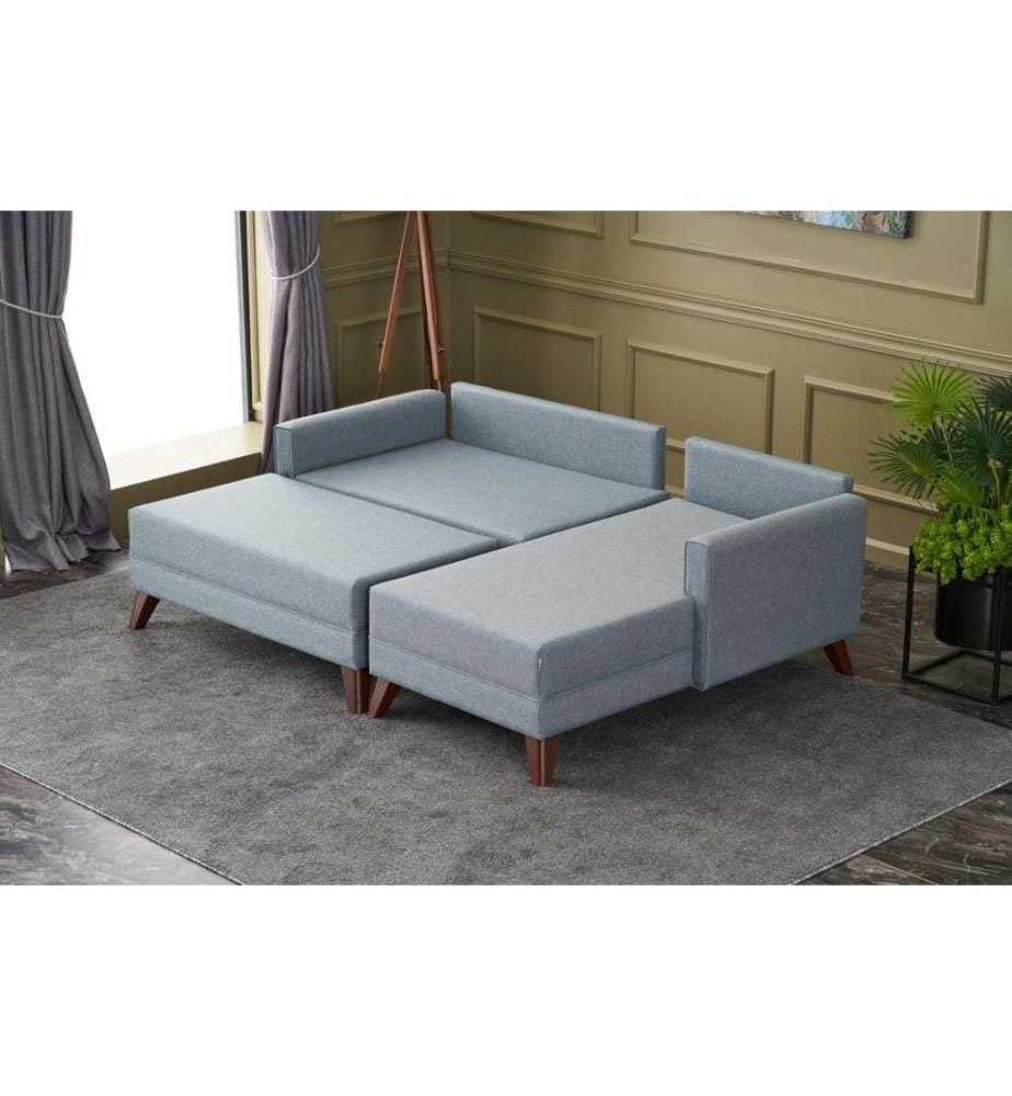 Divano-letto angolare, blu, struttura in abete, tessuto in poliestere