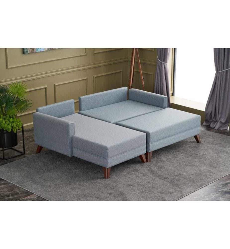 Divano-letto angolare, blu, struttura in abete, tessuto in poliestere