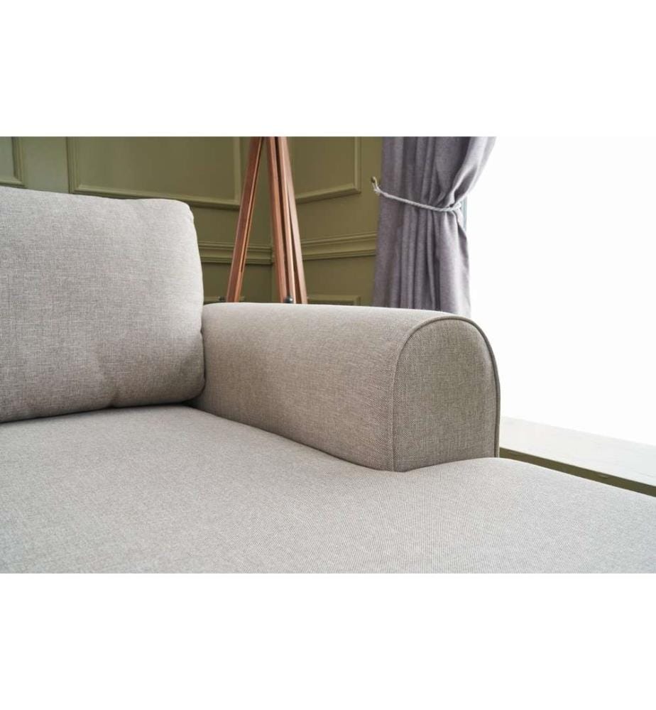 Divano-letto angolare, crema, struttura in legno di abete, tessuto 50% poliestere - 50% lino