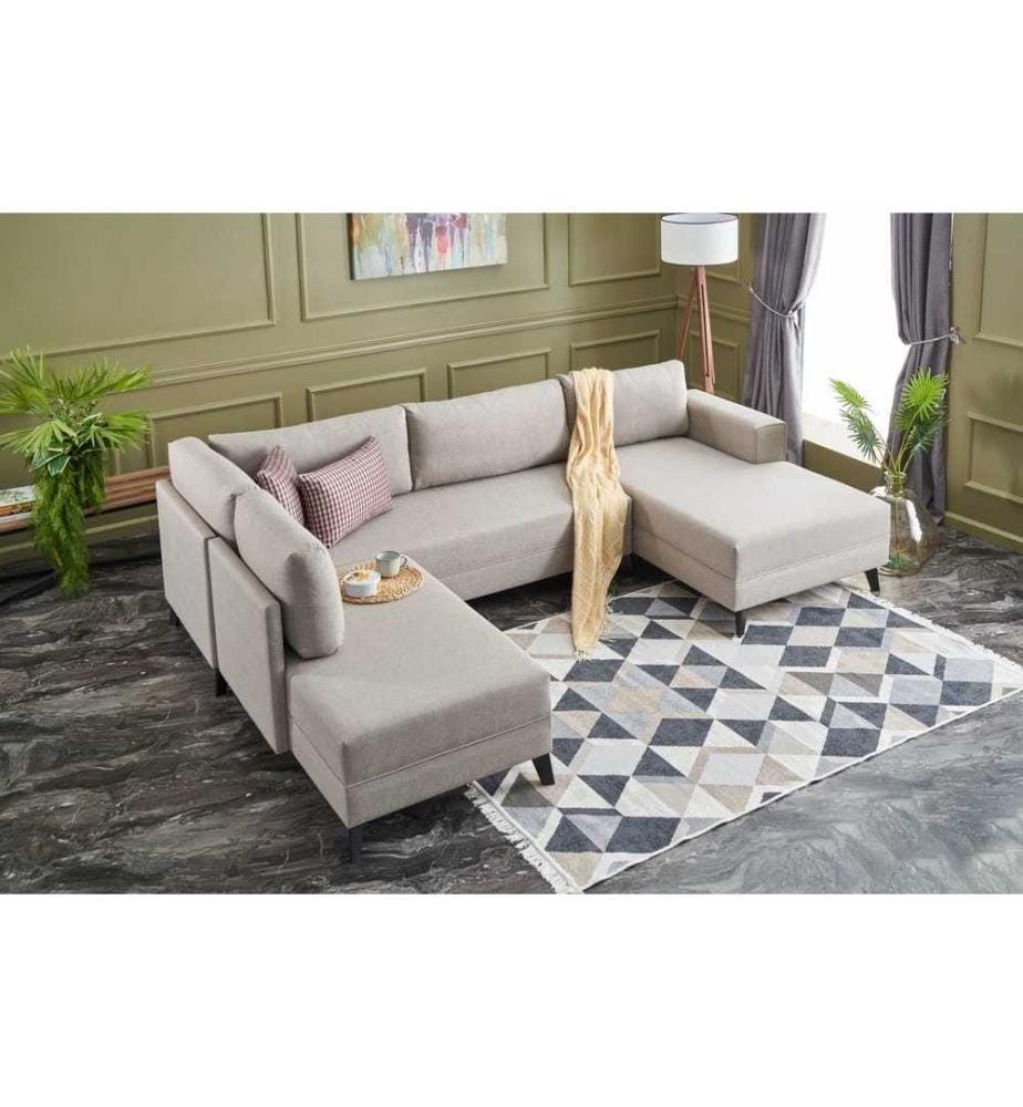 Canapé-lit d'angle, crème, cadre en bois de sapin, tissu 50 % polyester - 50 % lin