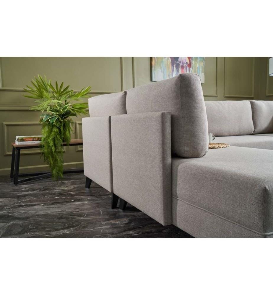 Canapé-lit d'angle, crème, cadre en bois de sapin, tissu 50 % polyester - 50 % lin