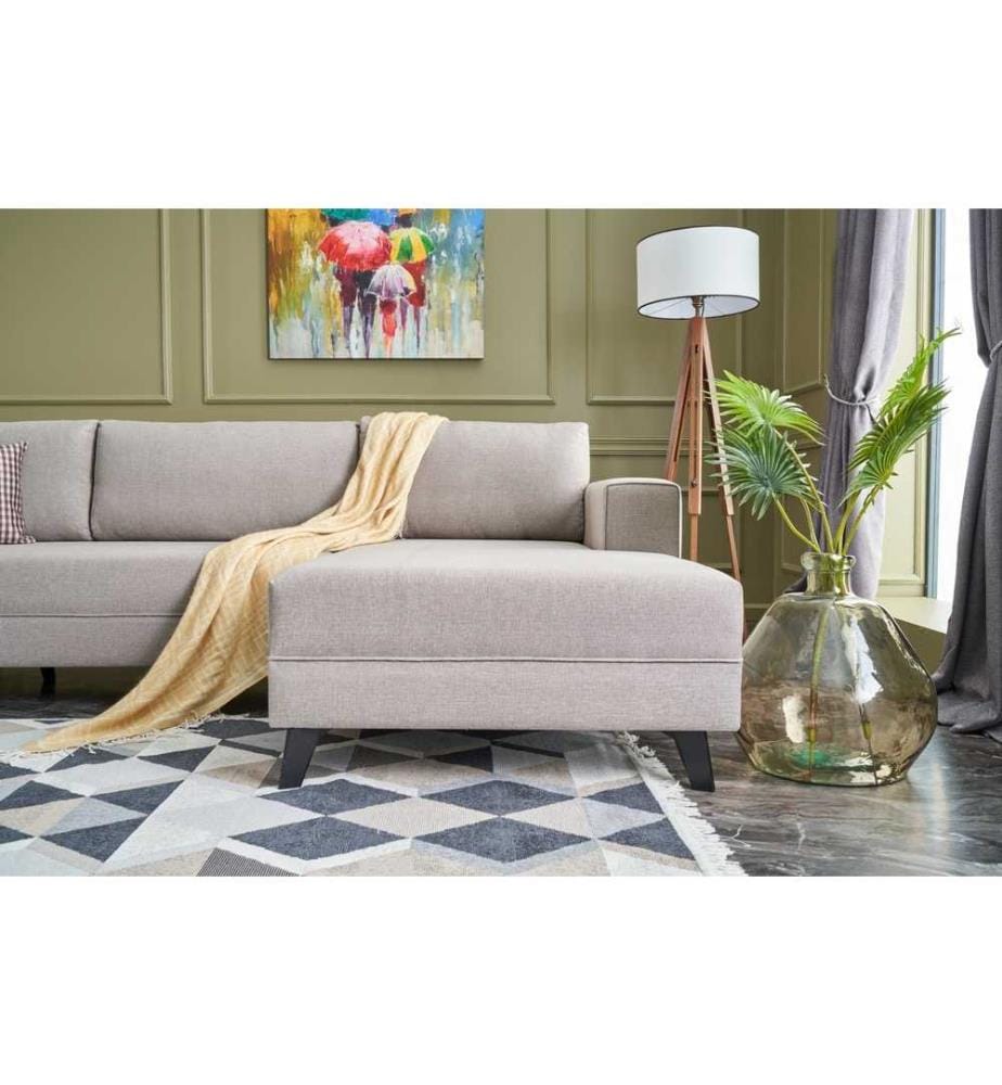 Canapé-lit d'angle, crème, cadre en bois de sapin, tissu 50 % polyester - 50 % lin