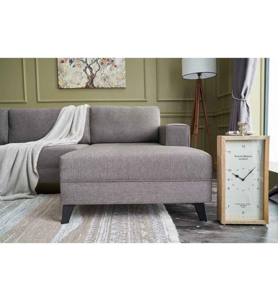 Divano-letto angolare, marrone, struttura in legno di abete, tessuto 50% poliestere - 50% lino