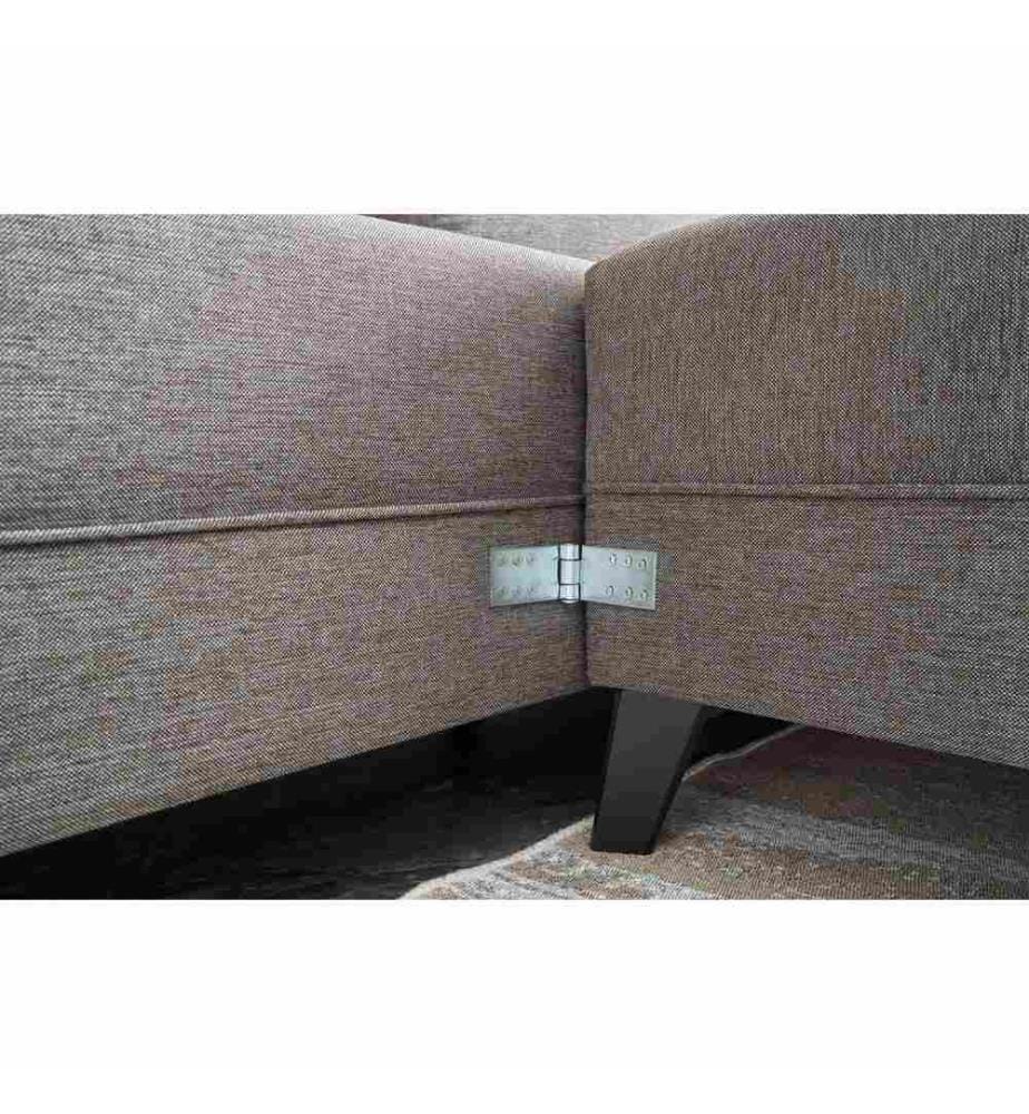 Divano-letto angolare, marrone, struttura in legno di abete, tessuto 50% poliestere - 50% lino
