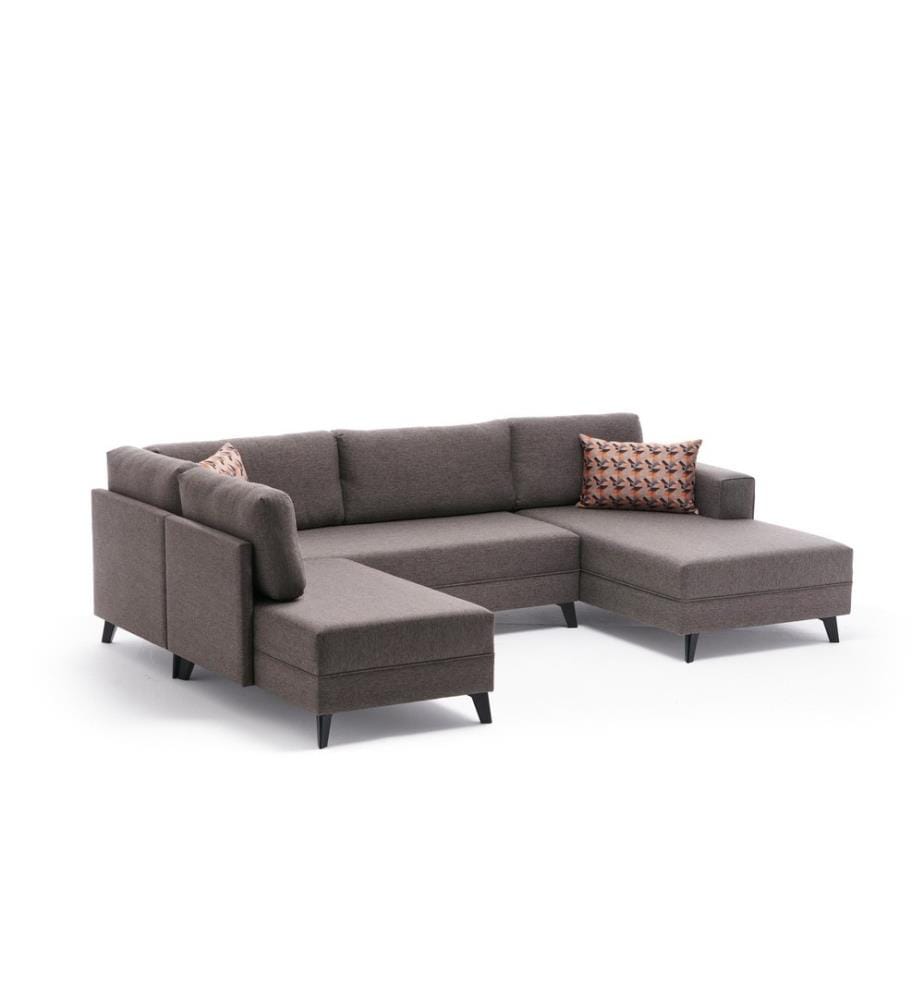 Divano-letto angolare, marrone, struttura in legno di abete, tessuto 50% poliestere - 50% lino