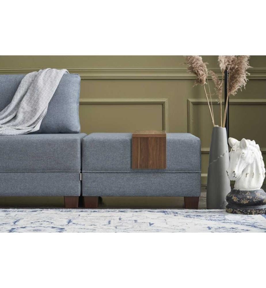Divano-letto angolare, blu, struttura in particelle di legno e rivestita in melamina, tessuto in cotone e poliestere