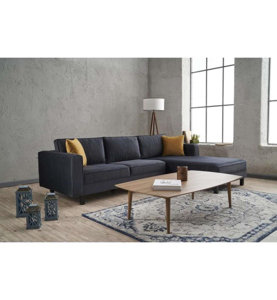 Canapé d'angle, anthracite, structure en hêtre, polyester - tissu velours