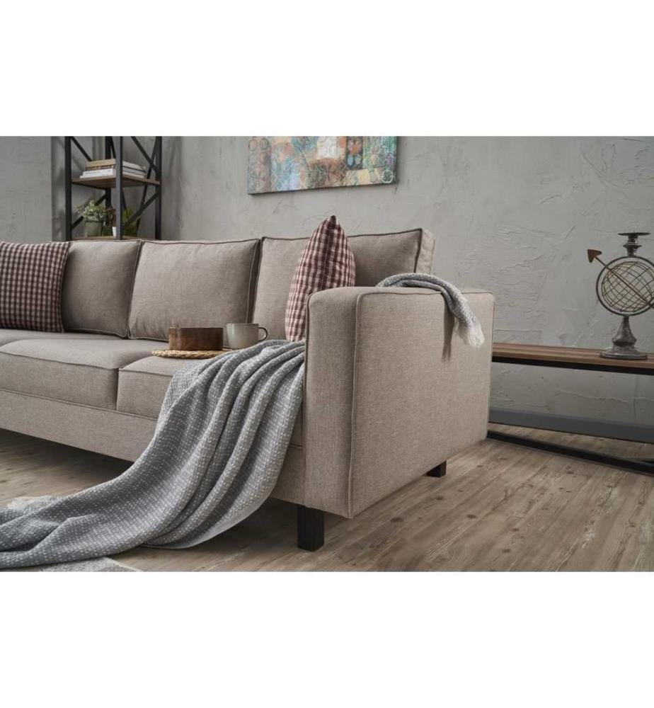 3-Seat Sofa, Cream, Beech Wood Frame, Polyester - Linen Fabric
