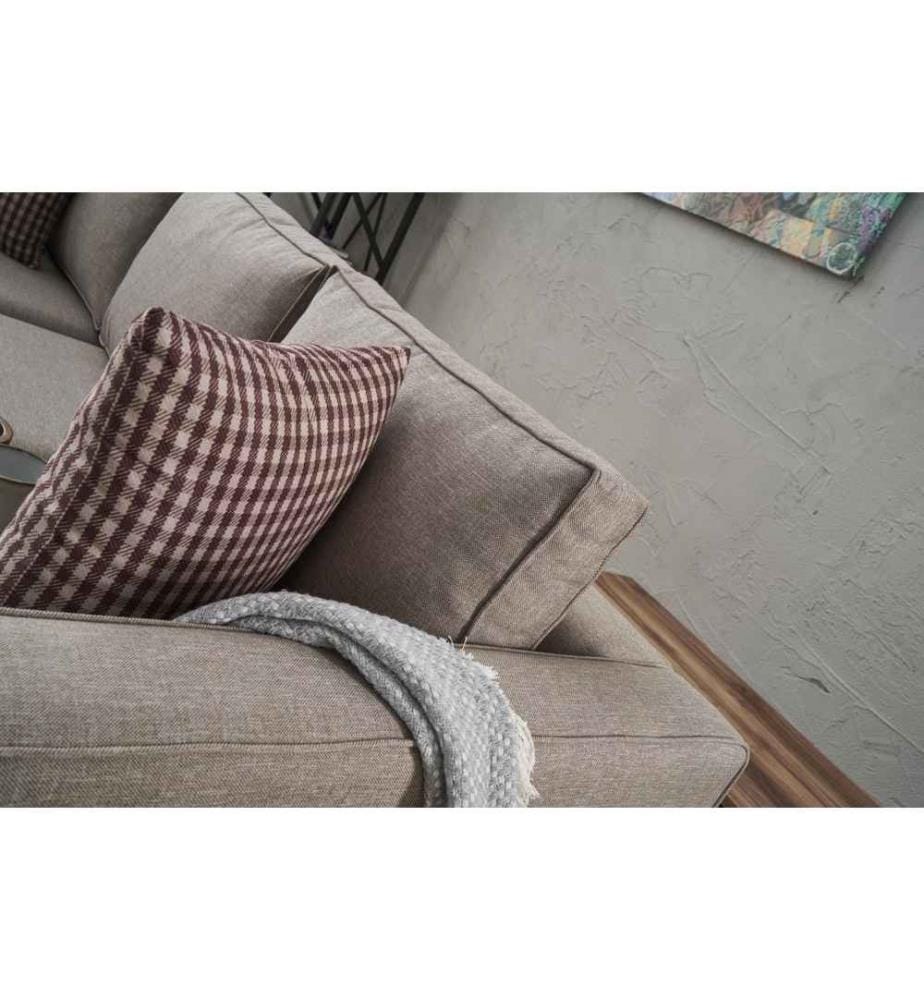 3-Seat Sofa, Cream, Beech Wood Frame, Polyester - Linen Fabric