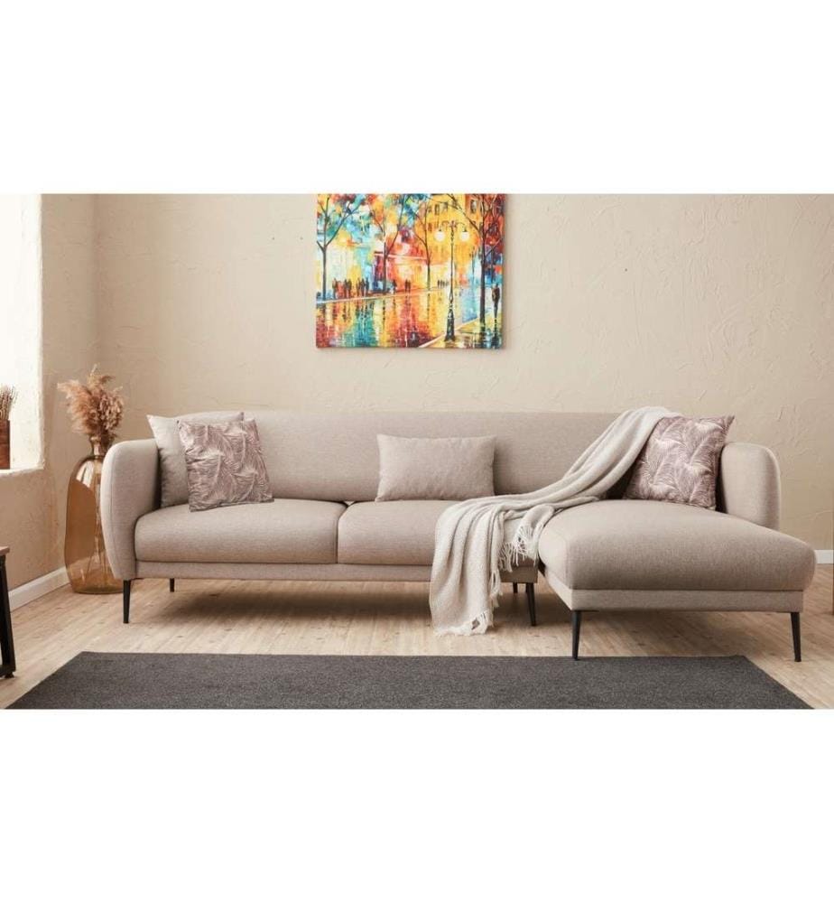 Divano-letto angolare, crema, struttura in legno di faggio, tessuto 50% poliestere - 50% lino