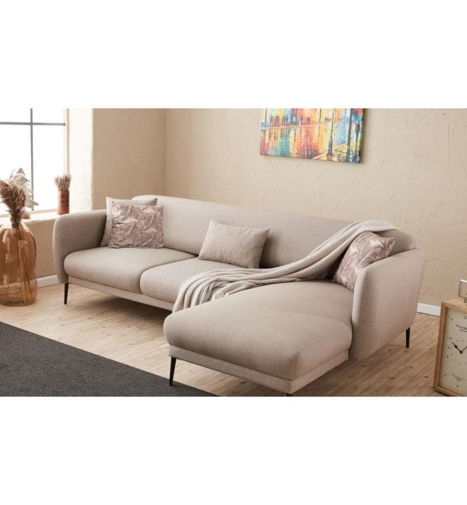 Divano-letto angolare, crema, struttura in legno di faggio, tessuto 50% poliestere - 50% lino