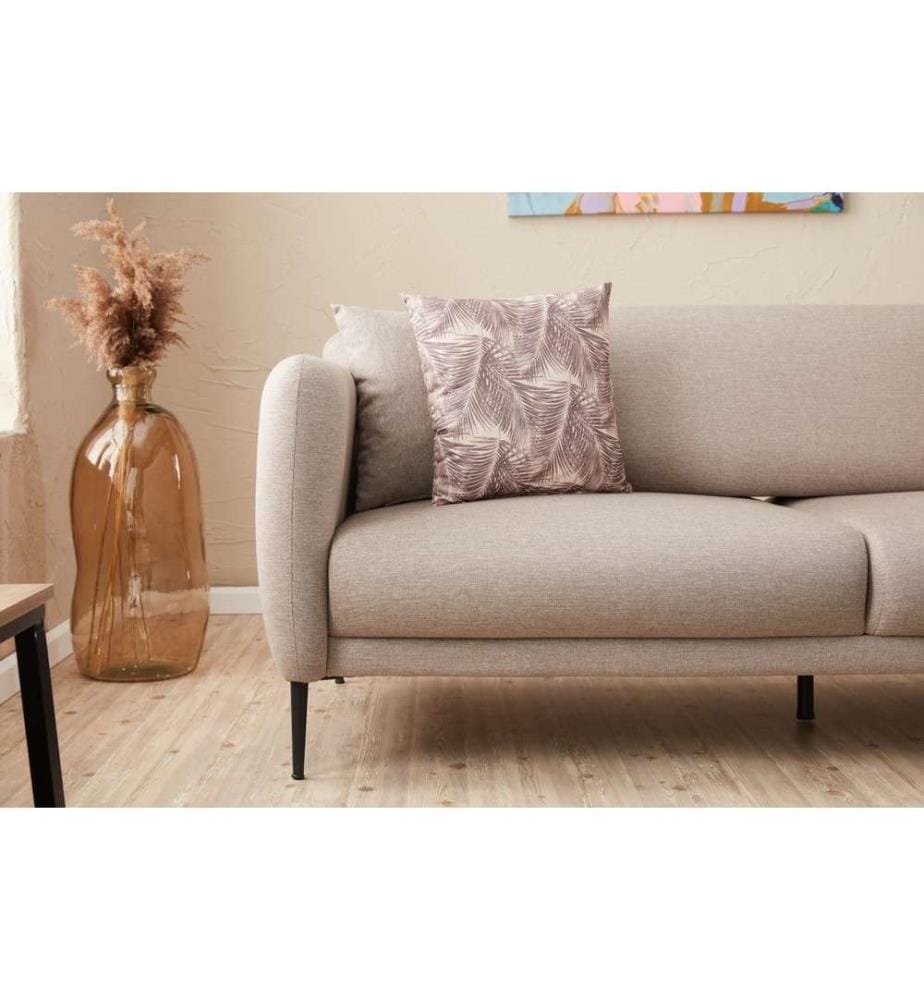 Divano-letto angolare, crema, struttura in legno di faggio, tessuto 50% poliestere - 50% lino