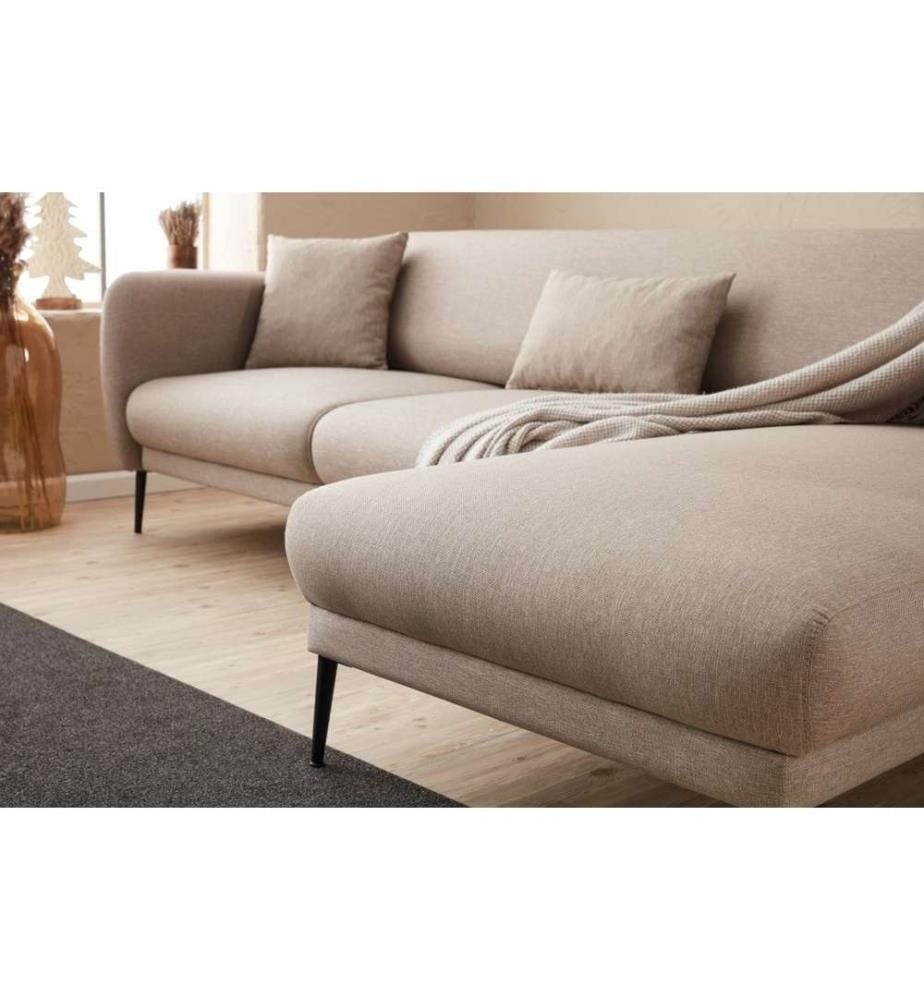 Divano-letto angolare, crema, struttura in legno di faggio, tessuto 50% poliestere - 50% lino