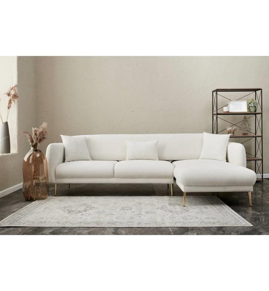 Divano-letto angolare, oro crema, struttura in legno di faggio, tessuto in poliestere