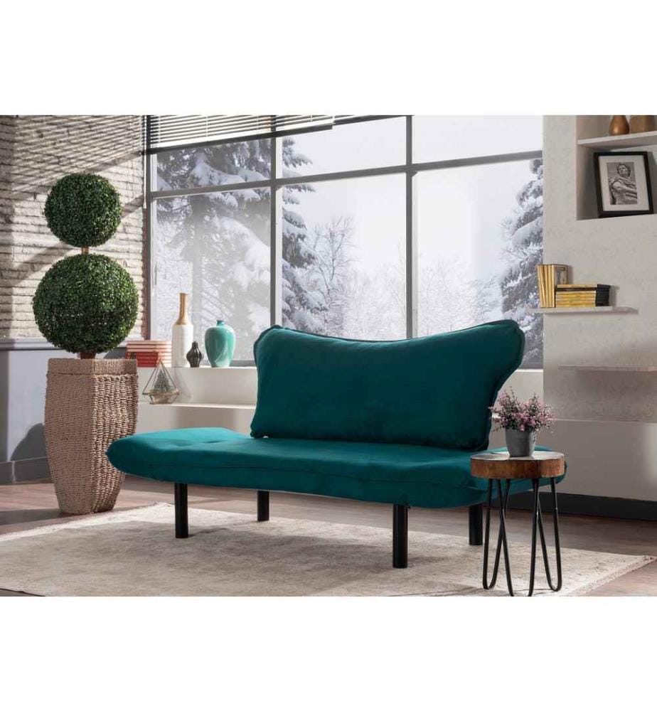 2-Sitz-Sofa-Bett, Petrolblau, Metallgestell, Baumwollgefütterter Polyester-Strickstoff Stoffmaterial