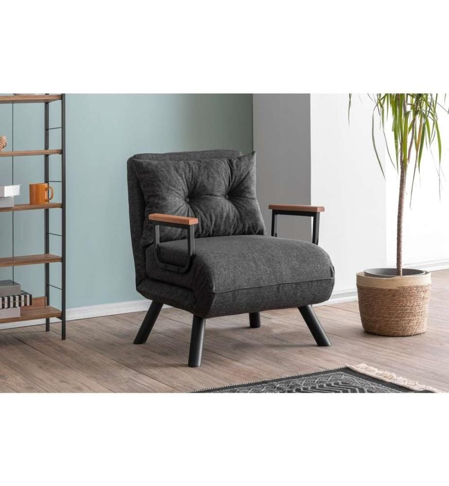 Divano letto a 1 posto, Grigio scuro, Struttura: 100% Metallo , Tessuto: Tessuto di lino