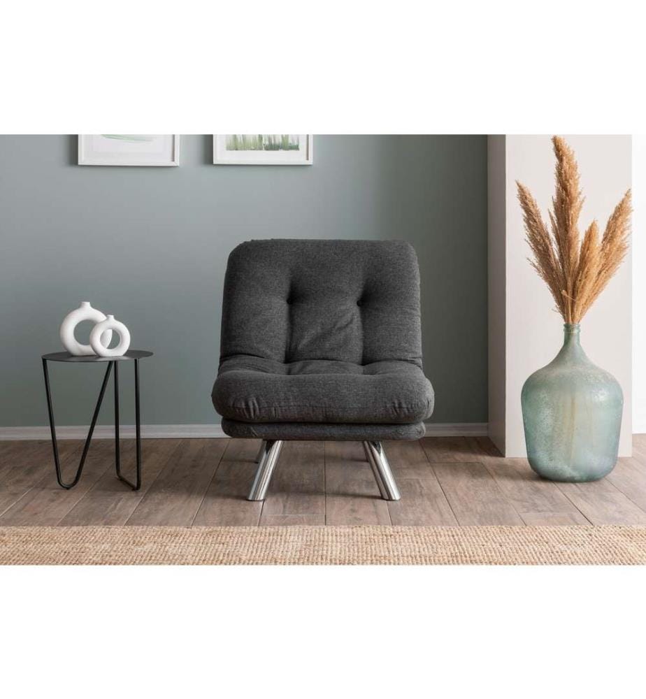 Divano letto a 1 posto, Grigio scuro, Struttura: 100% Metallo, Tessuto: Tessuto di lino