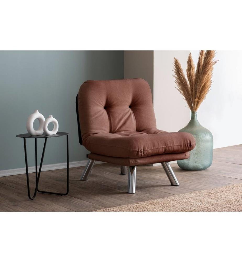 Divano letto a 1 posto, Marrone chiaro, Struttura: 100% Metallo, Tessuto: Tessuto di lino