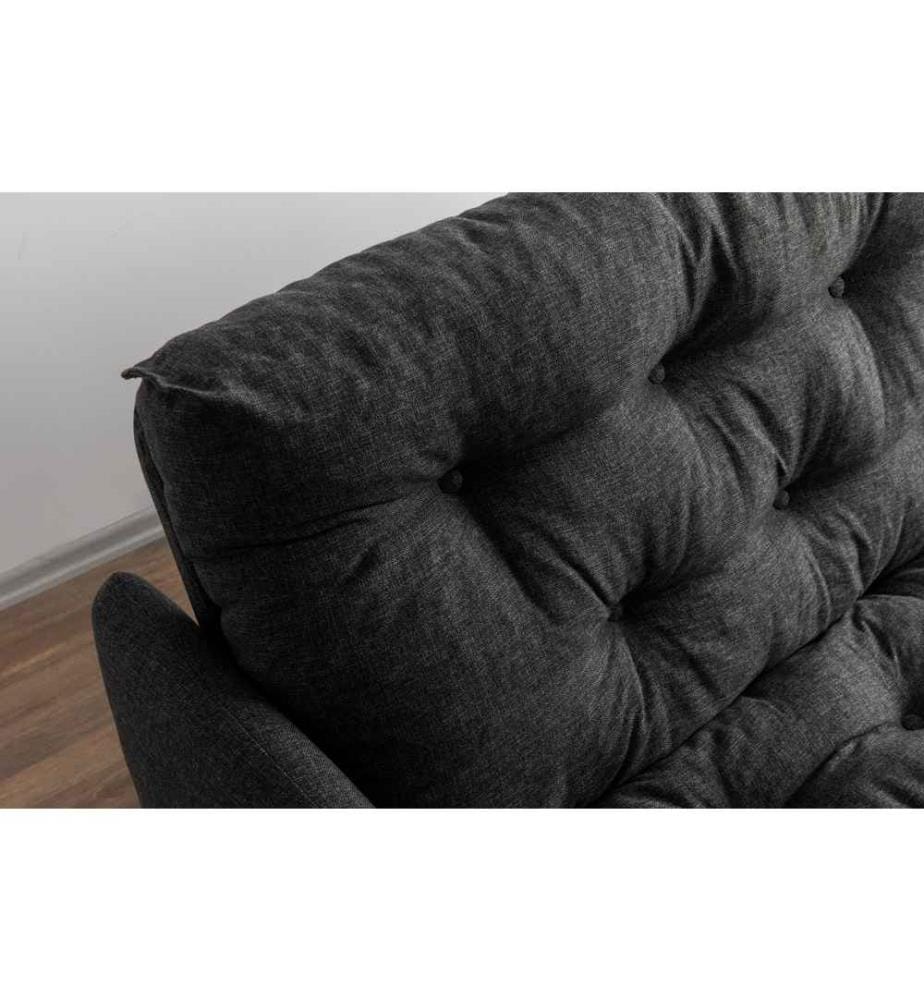 Divano letto a 3 posti, Grigio scuro, Struttura: 0 Metallo, Tessuto: Tessuto di lino