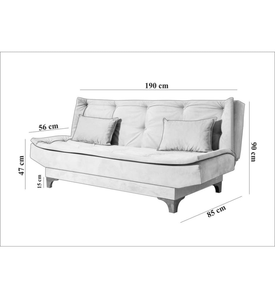 Divano-letto a 3 posti, blu, struttura in legno di pino