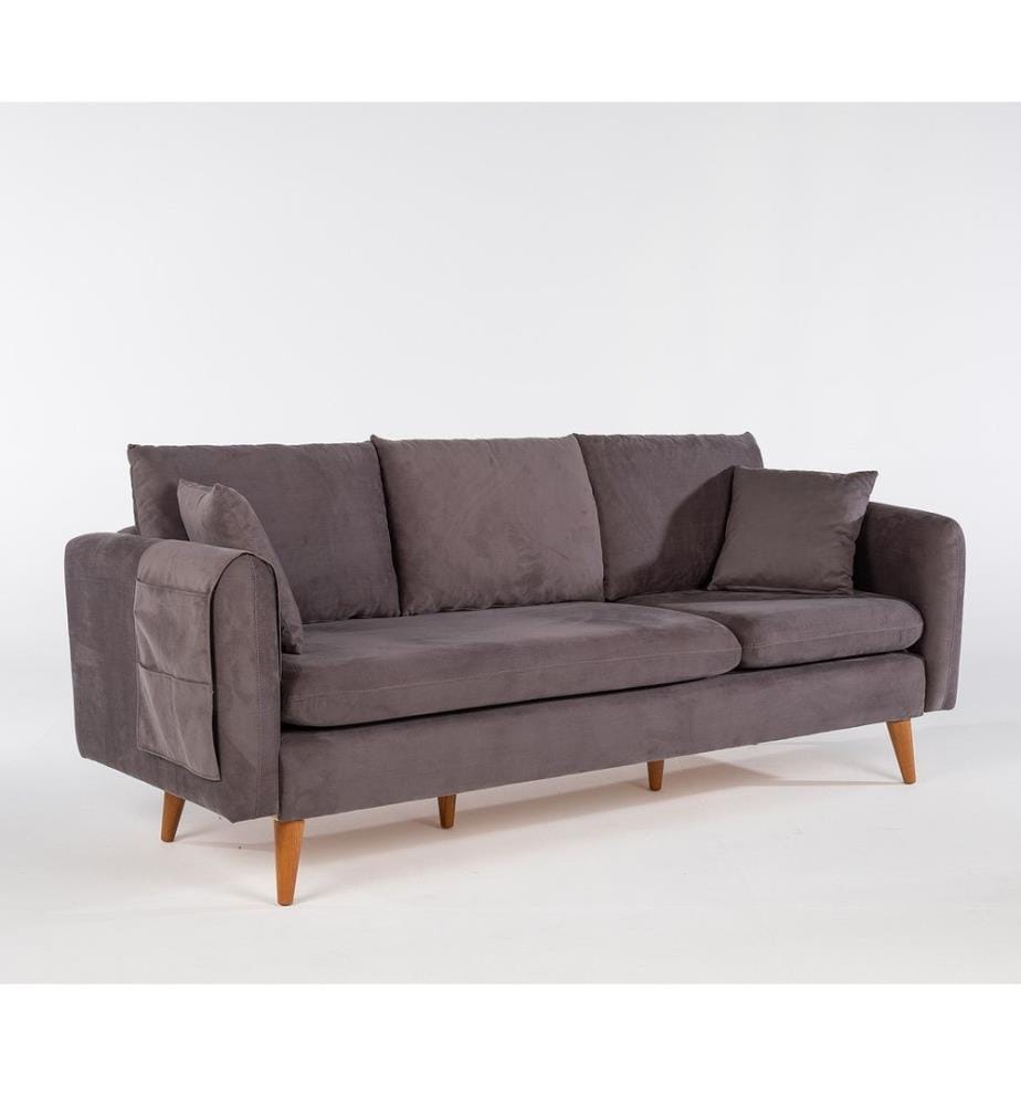 3-Sitz-Sofa, Anthrazit, Gestell aus Kiefernholz, Strickstoff Stoff