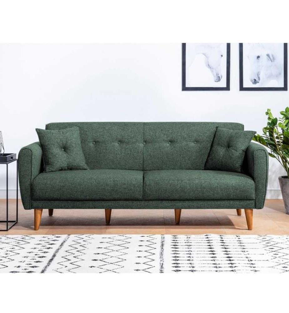 3-Sitz Sofa-Bett, Grün, Hainbuchenholzrahmen, Leinenstoff