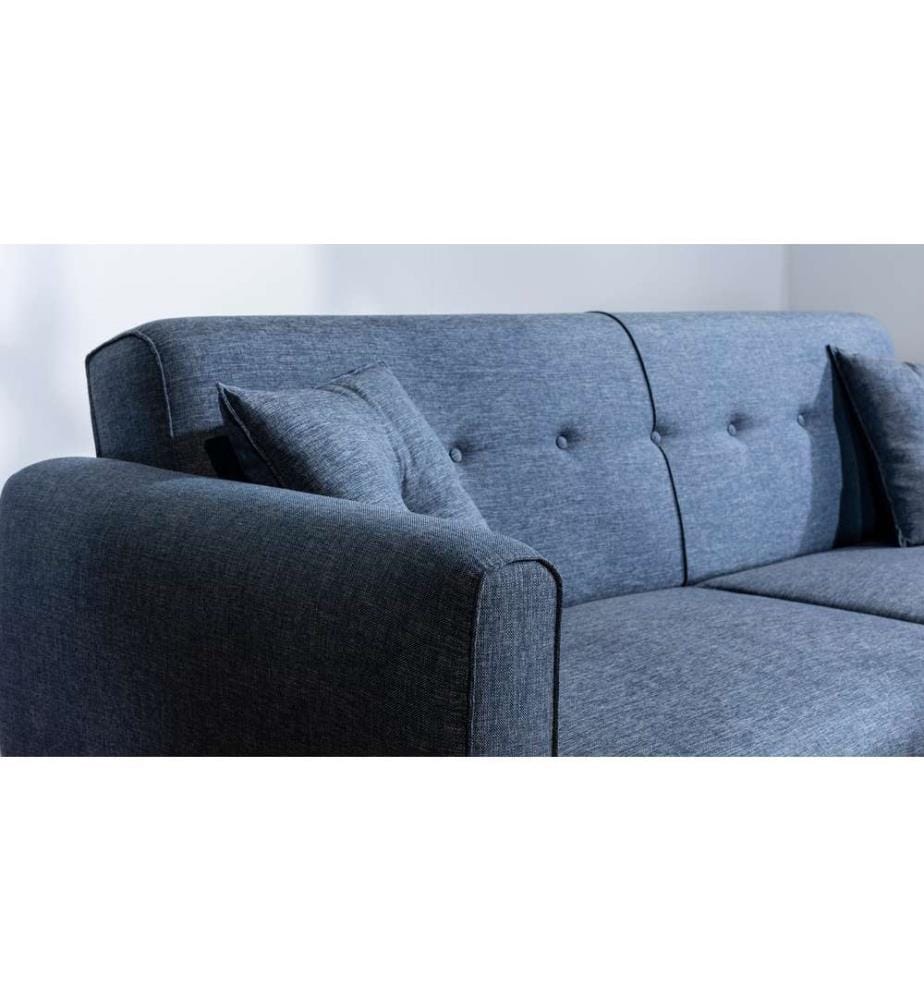 Set divano-letto, blu scuro, struttura in legno di carpino, tessuto di lino