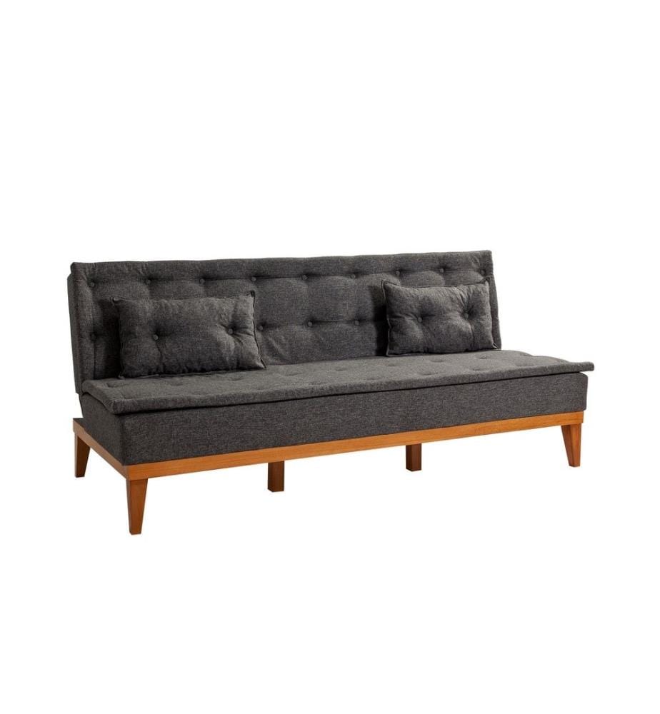 Ensemble canapé-lit, anthracite, cadre en bois de charme, tissu lin