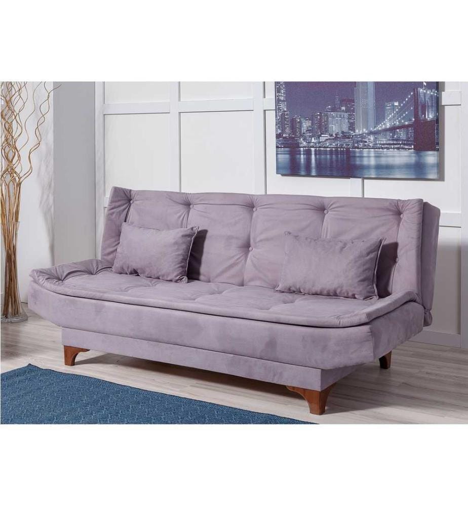 Set divano-letto, grigio, struttura in legno di carpino, tessuto a maglia