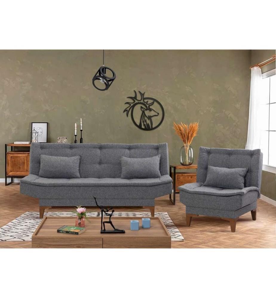 Sofa-Bett-Set, Dunkelgrau, Buchenholzrahmen, Polyurethan-Acryl-Gewebe