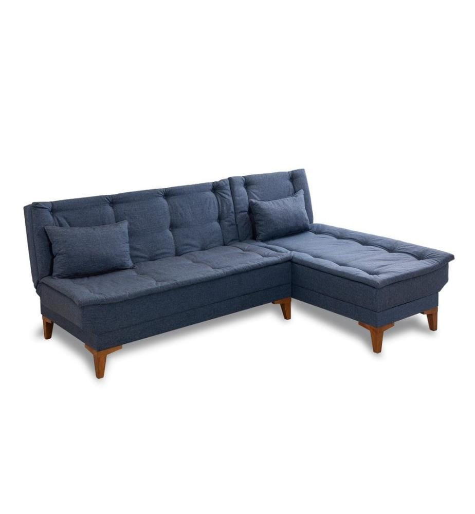 Divano-letto angolare, blu scuro, struttura in legno di faggio, poliuretano - tessuto acrilico