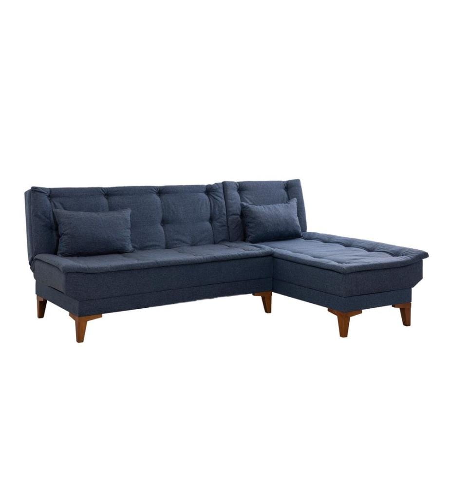 Divano-letto angolare, blu scuro, struttura in legno di faggio, poliuretano - tessuto acrilico