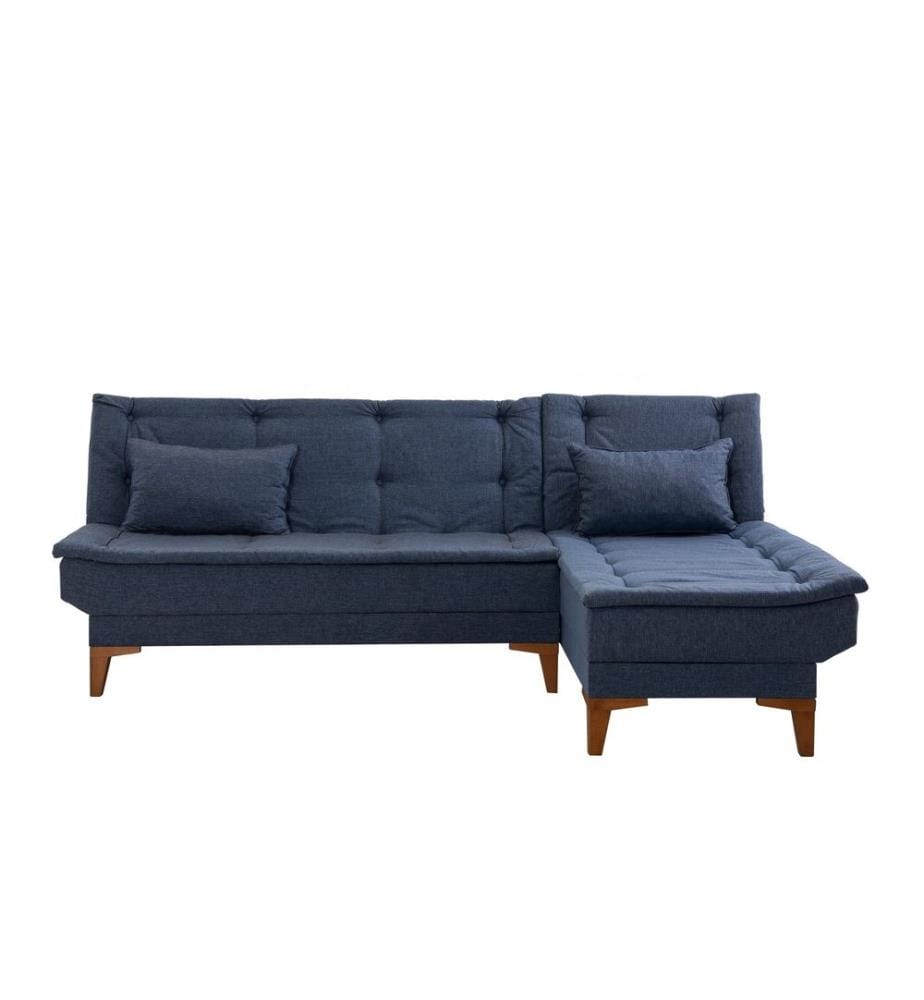 Divano-letto angolare, blu scuro, struttura in legno di faggio, poliuretano - tessuto acrilico
