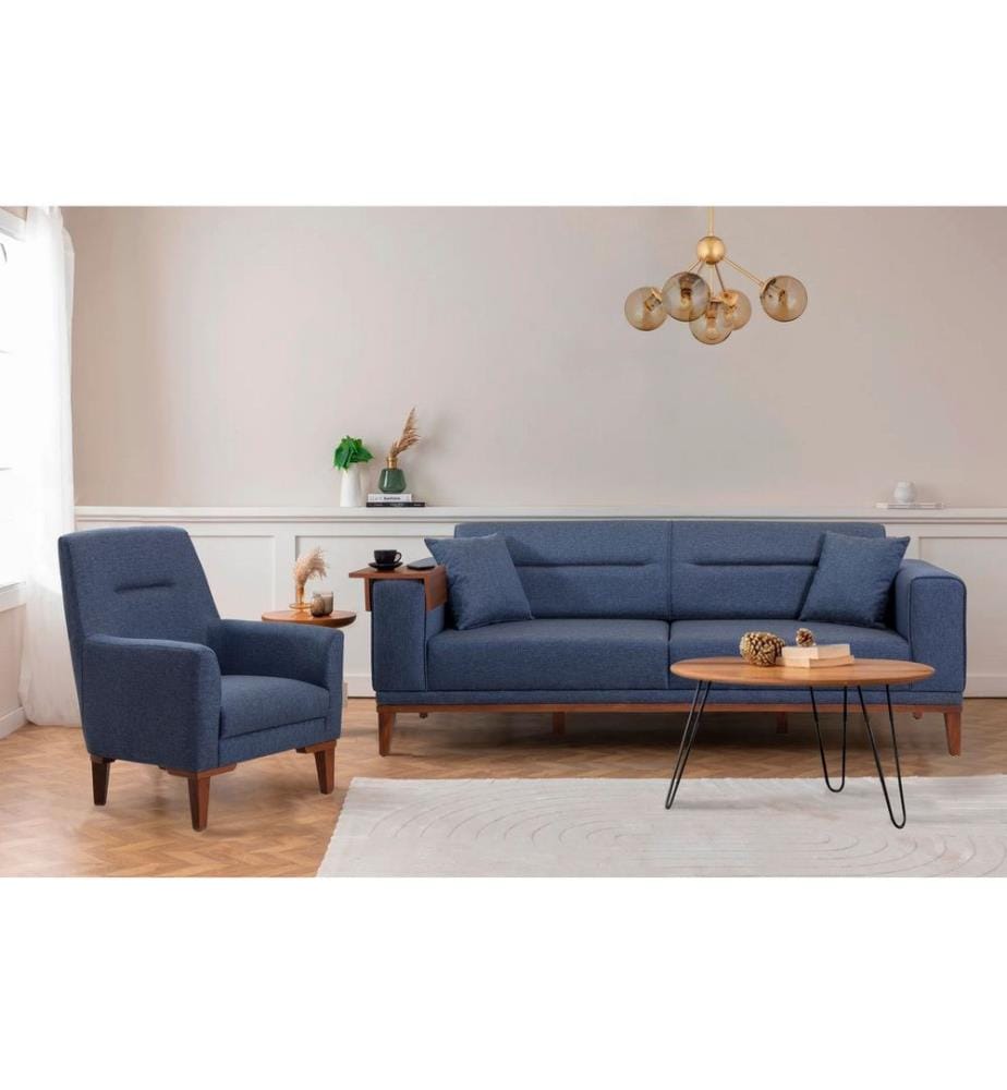 Set divano-letto, blu scuro, struttura in carpino, tessuto in poliestere