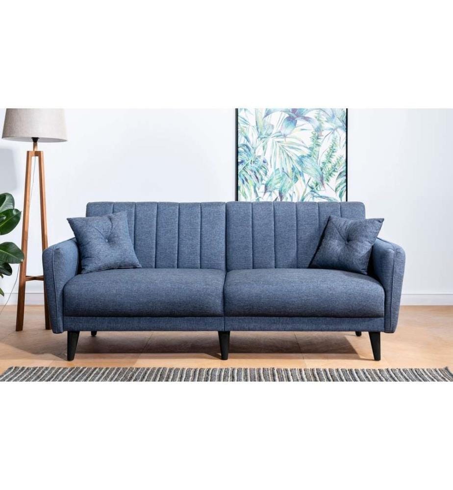 Set divano-letto, blu navy, struttura in legno di carpino, tessuto in poliestere