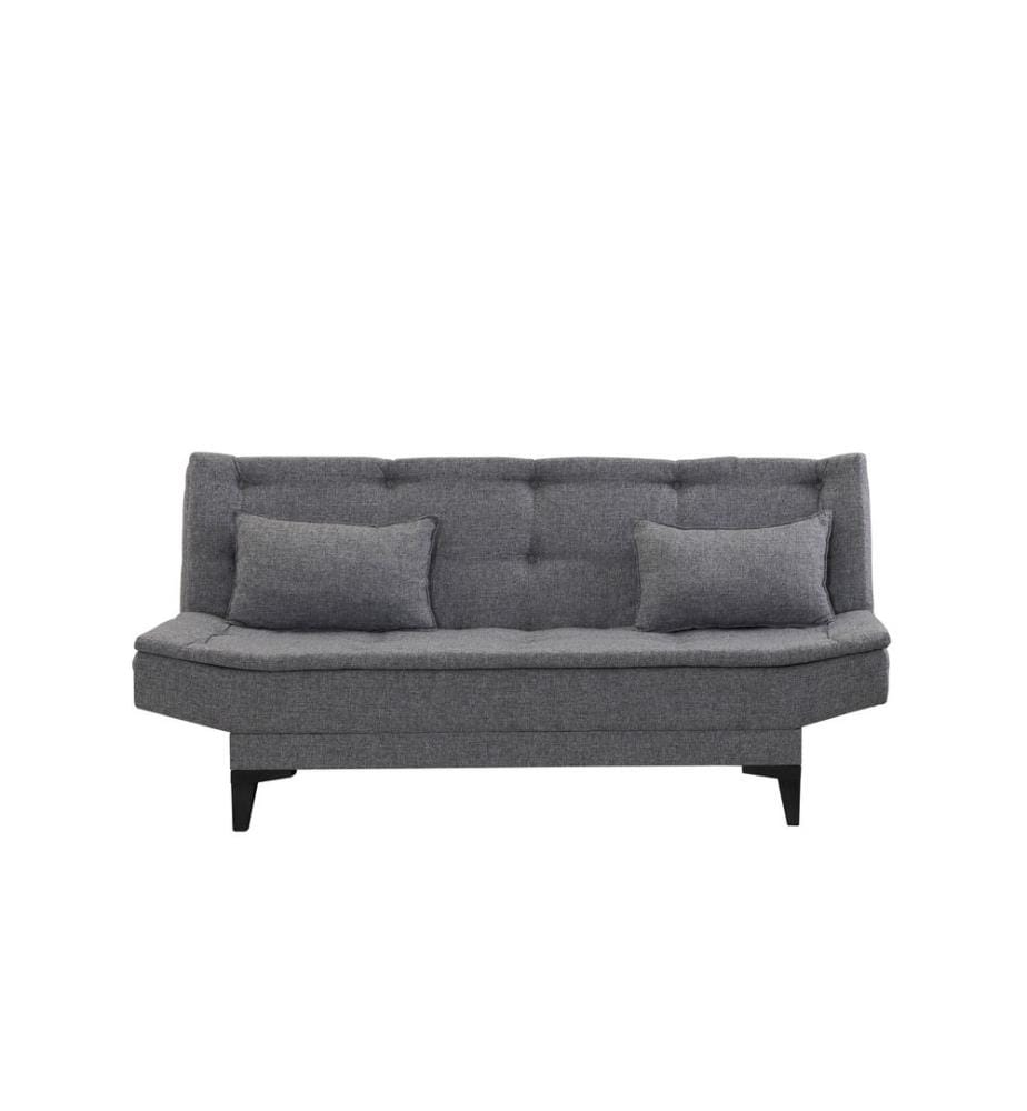 Set divano-letto, grigio scuro, struttura in legno di carpino, tessuto in poliestere