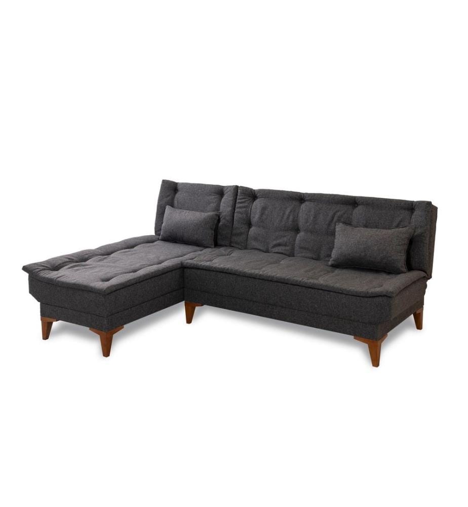Divano-letto angolare, Antracite, Struttura: Legno di faggio, Tessuto: Tessuto 100% lino