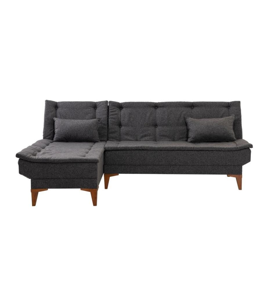 Divano-letto angolare, Antracite, Struttura: Legno di faggio, Tessuto: Tessuto 100% lino