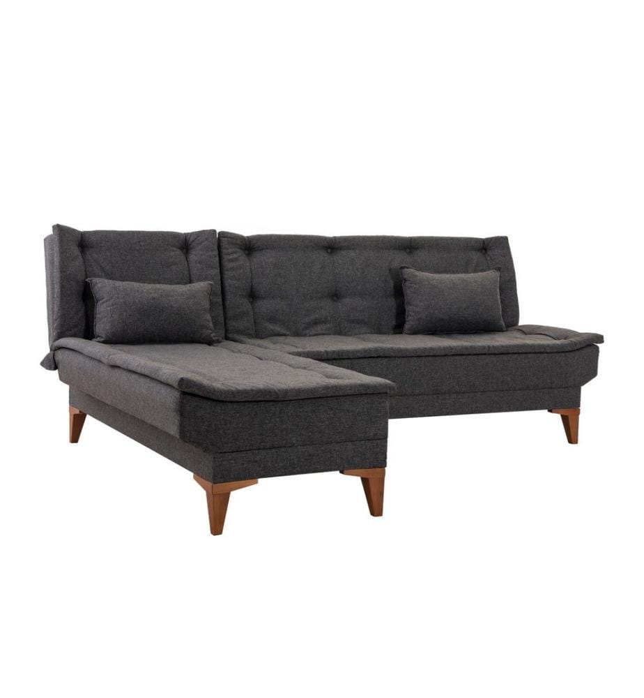 Divano-letto angolare, Antracite, Struttura: Legno di faggio, Tessuto: Tessuto 100% lino