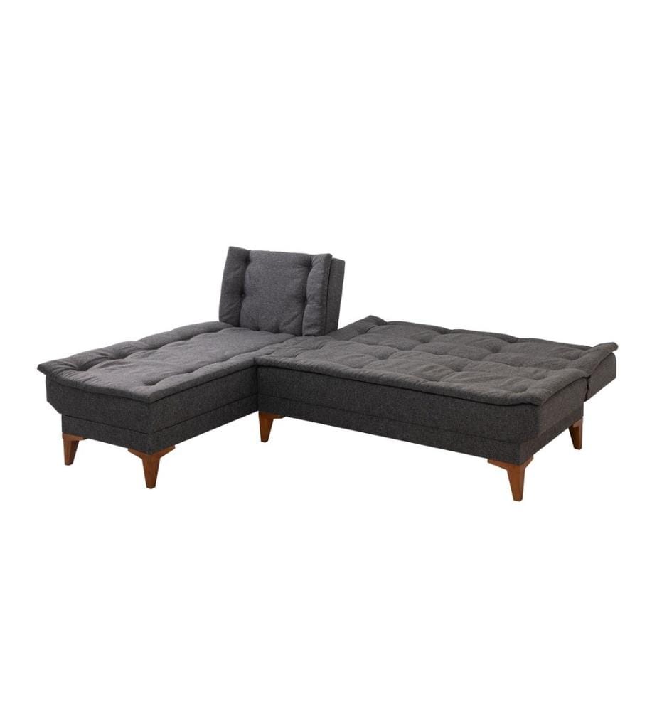 Divano-letto angolare, Antracite, Struttura: Legno di faggio, Tessuto: Tessuto 100% lino
